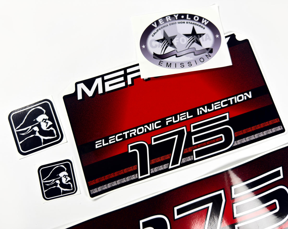 Vinyl red graphic decals set suitable for Mercury 175 hp two stroke EFI outboard engine. Vinyl stickers kit for Mercury 175 hp Handmade