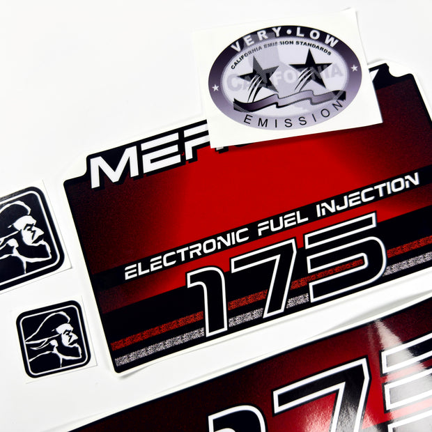 Vinyl red graphic decals set suitable for Mercury 175 hp two stroke EFI outboard engine. Vinyl stickers kit for Mercury 175 hp Handmade