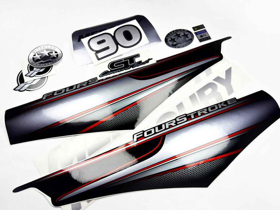 Vinyl graphic silver shimmer decals set suitable for Mercury 90 hp four stroke outboard engine. Vinyl silver shimmer stickers kit for Mercury 90 hp four stroke Handmade