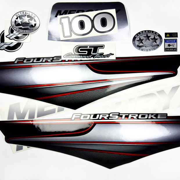Vinyl graphic silver shimmer decals set suitable for Mercury 100 hp four stroke outboard engine. Vinyl silver shimmer stickers kit for Mercury 100 hp four stroke Handmade