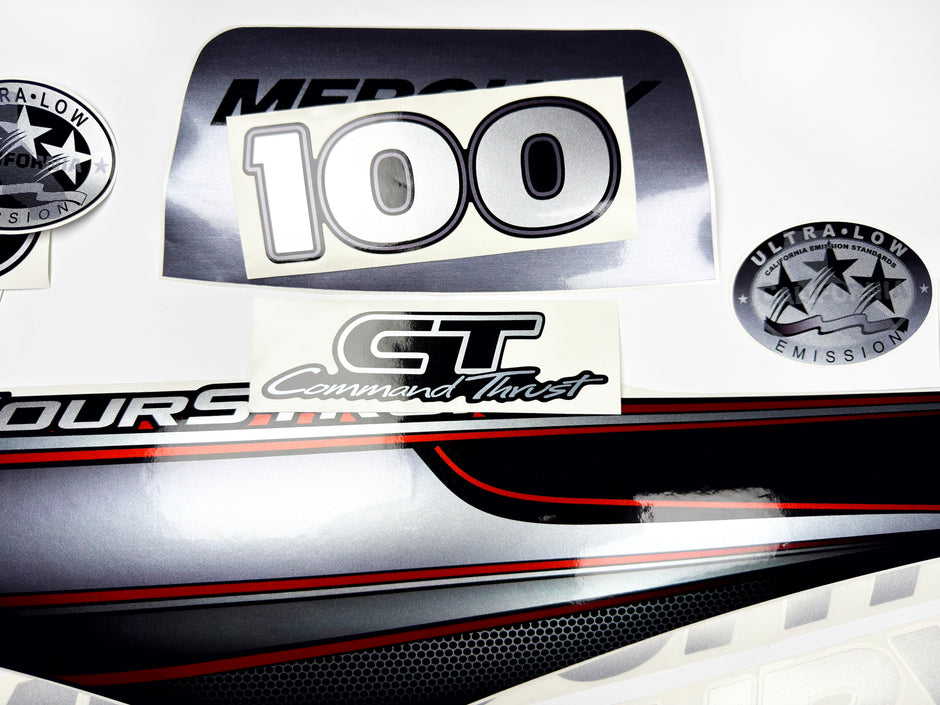 Vinyl graphic silver shimmer decals set suitable for Mercury 100 hp four stroke outboard engine. Vinyl silver shimmer stickers kit for Mercury 100 hp four stroke Handmade