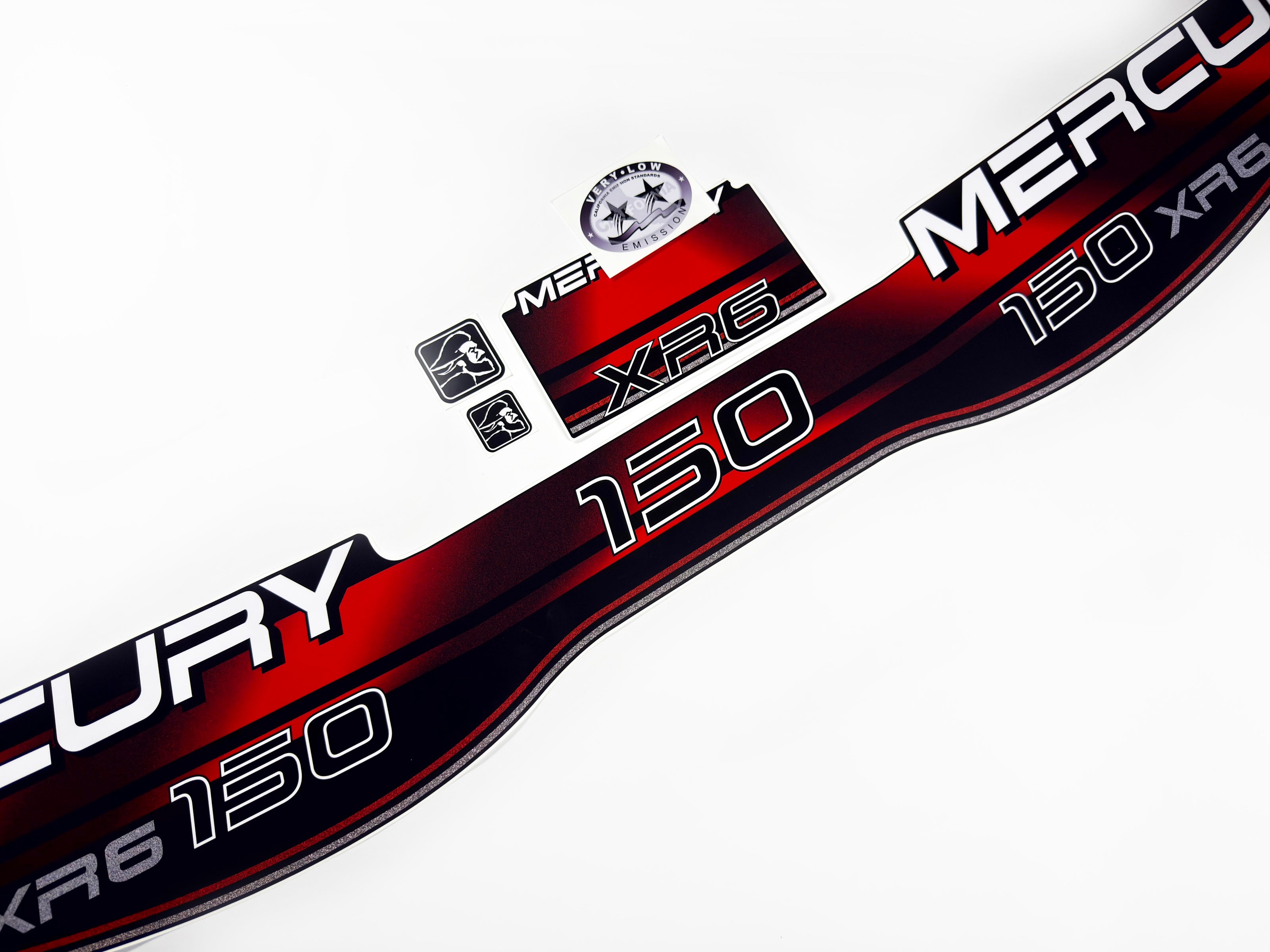 Vinyl graphic decals set suitable for Mercury XR 6 150 hp two stroke outboard engine. Vinyl stickers kit for Mercury 150 hp Handmade