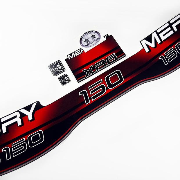 Vinyl graphic decals set suitable for Mercury XR 6 150 hp two stroke outboard engine. Vinyl stickers kit for Mercury 150 hp Handmade