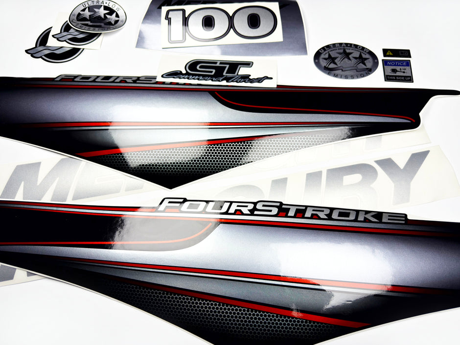 Vinyl graphic silver shimmer decals set suitable for Mercury 100 hp four stroke outboard engine. Vinyl silver shimmer stickers kit for Mercury 100 hp four stroke Handmade