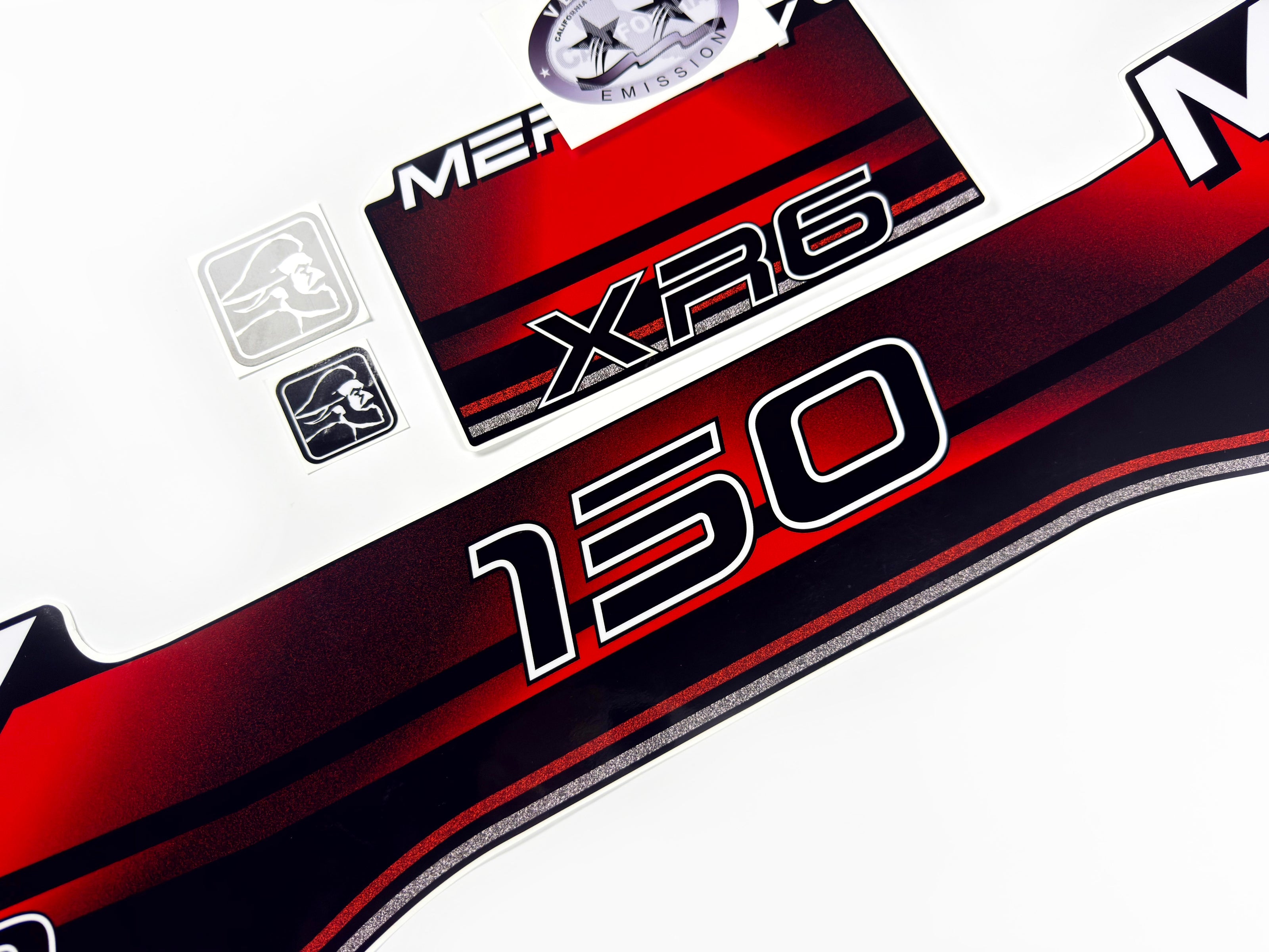 Vinyl graphic decals set suitable for Mercury XR 6 150 hp two stroke outboard engine. Vinyl stickers kit for Mercury 150 hp Handmade