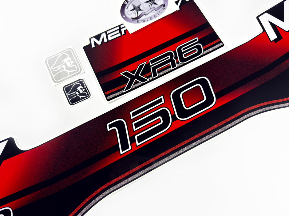 Vinyl graphic decals set suitable for Mercury XR 6 150 hp two stroke outboard engine. Vinyl stickers kit for Mercury 150 hp Handmade