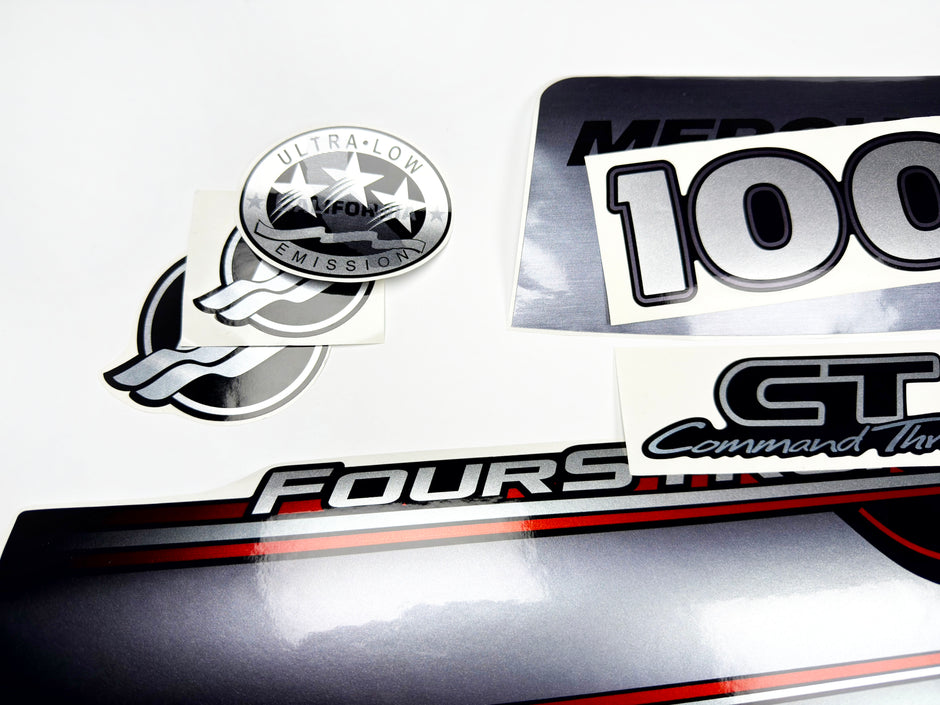 Vinyl graphic silver shimmer decals set suitable for Mercury 100 hp four stroke outboard engine. Vinyl silver shimmer stickers kit for Mercury 100 hp four stroke Handmade