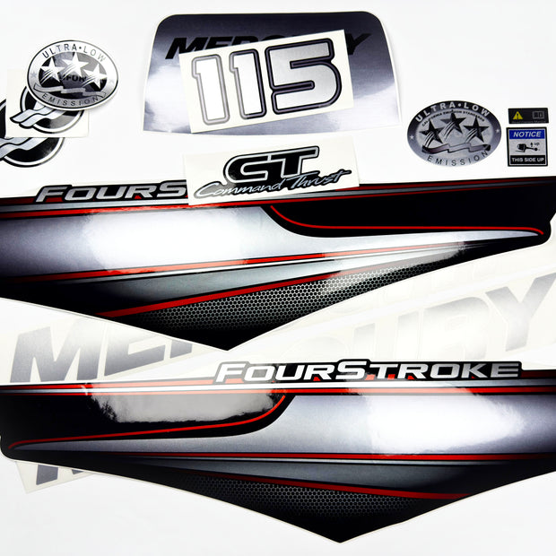 Vinyl graphic silver shimmer decals set suitable for Mercury 115 hp four stroke outboard engine. Vinyl silver shimmer stickers kit for Mercury 115 hp four stroke Handmade