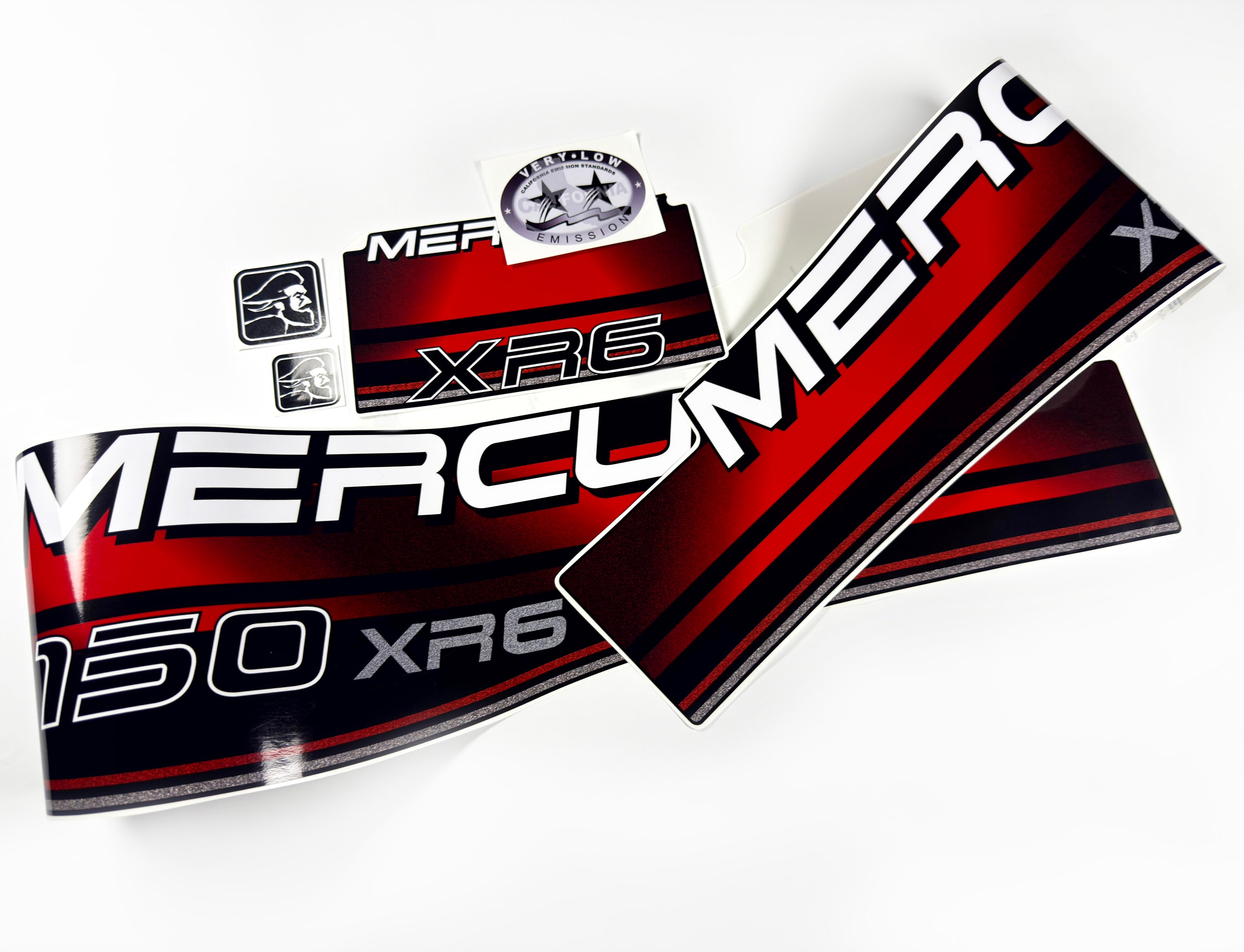 Vinyl graphic decals set suitable for Mercury XR 6 150 hp two stroke outboard engine. Vinyl stickers kit for Mercury 150 hp Handmade