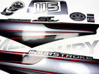 Vinyl graphic silver shimmer decals set suitable for Mercury 115 hp four stroke outboard engine. Vinyl silver shimmer stickers kit for Mercury 115 hp four stroke Handmade
