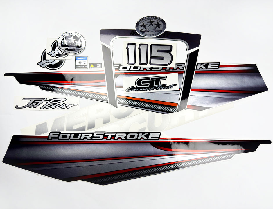 Vinyl graphic silver shimmer decals set suitable for Mercury 115 hp four stroke outboard engine. Vinyl silver shimmer stickers kit for Mercury 115 hp four stroke Handmade