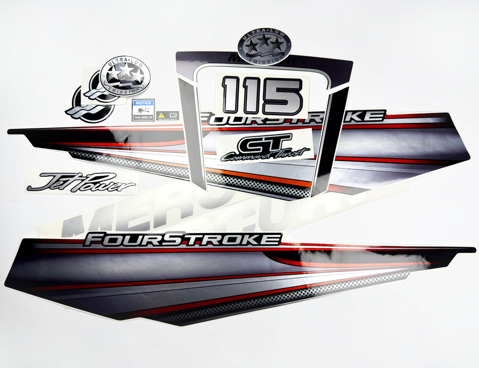 Vinyl graphic silver shimmer decals set suitable for Mercury 115 hp four stroke outboard engine. Vinyl silver shimmer stickers kit for Mercury 115 hp four stroke Handmade