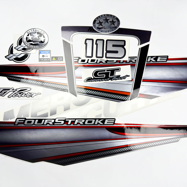 Vinyl graphic silver shimmer decals set suitable for Mercury 115 hp four stroke outboard engine. Vinyl silver shimmer stickers kit for Mercury 115 hp four stroke Handmade