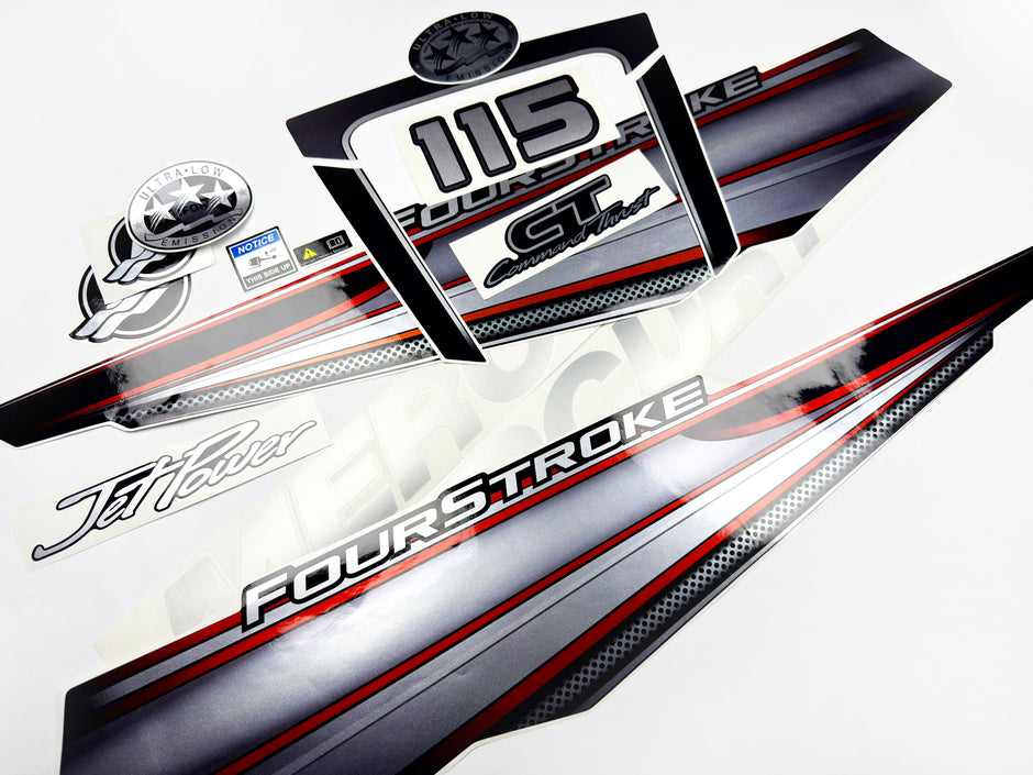 Vinyl graphic silver shimmer decals set suitable for Mercury 115 hp four stroke outboard engine. Vinyl silver shimmer stickers kit for Mercury 115 hp four stroke Handmade