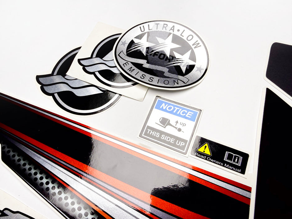 Vinyl graphic silver shimmer decals set suitable for Mercury 100 hp four stroke outboard engine. Vinyl silver shimmer stickers kit for Mercury 100 hp four stroke Handmade