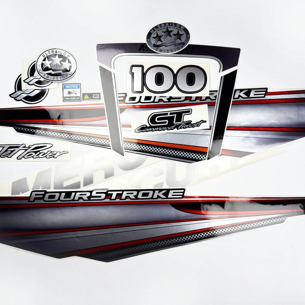 Vinyl graphic silver shimmer decals set suitable for Mercury 100 hp four stroke outboard engine. Vinyl silver shimmer stickers kit for Mercury 100 hp four stroke Handmade