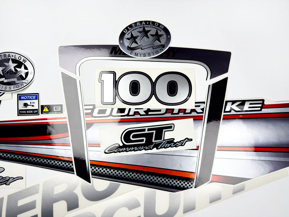 Vinyl graphic silver shimmer decals set suitable for Mercury 100 hp four stroke outboard engine. Vinyl silver shimmer stickers kit for Mercury 100 hp four stroke Handmade