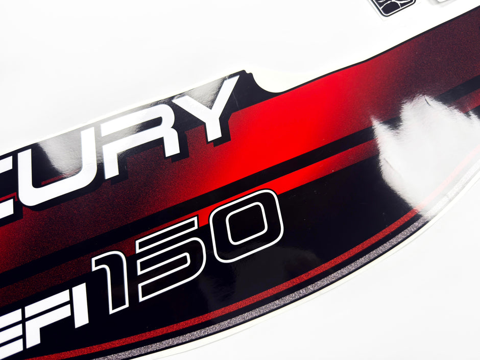 Vinyl graphic decals set suitable for Mercury EFI 150 hp two stroke outboard engine. Vinyl stickers kit for Mercury 150 hp electronik fuel injection Handmade