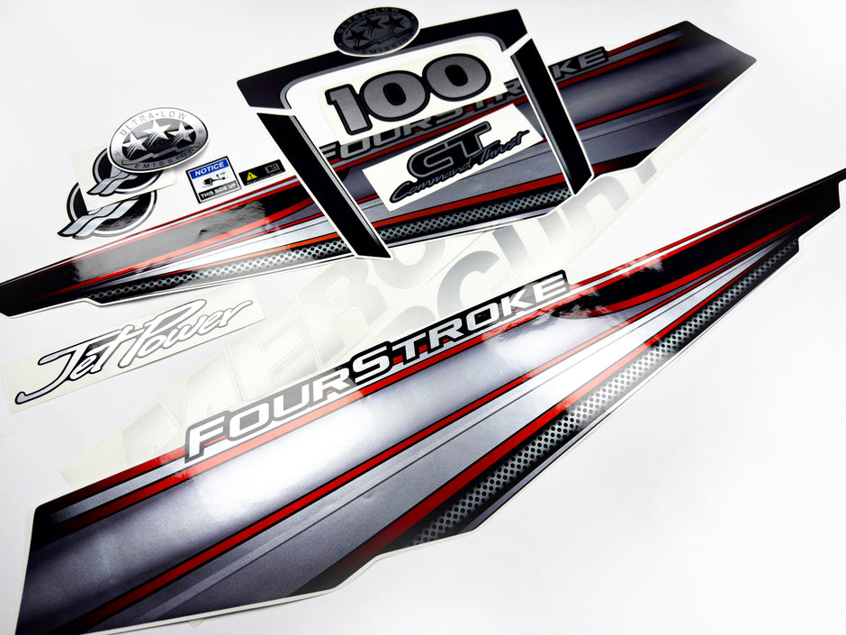 Vinyl graphic silver shimmer decals set suitable for Mercury 100 hp four stroke outboard engine. Vinyl silver shimmer stickers kit for Mercury 100 hp four stroke Handmade