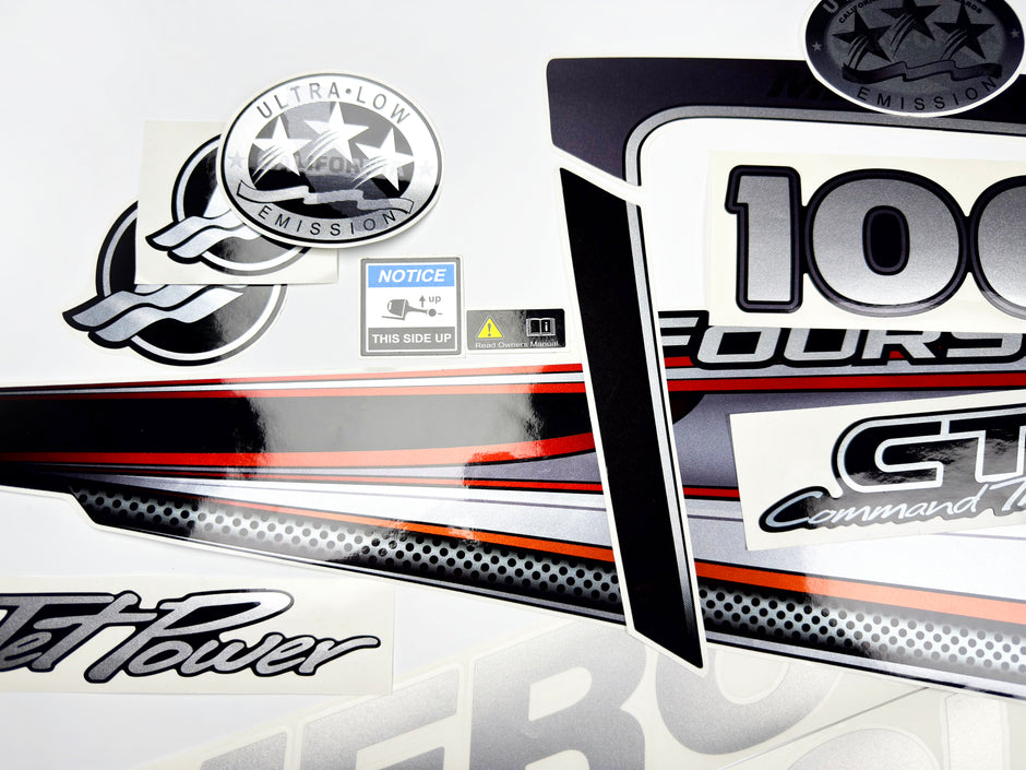 Vinyl graphic silver shimmer decals set suitable for Mercury 100 hp four stroke outboard engine. Vinyl silver shimmer stickers kit for Mercury 100 hp four stroke Handmade