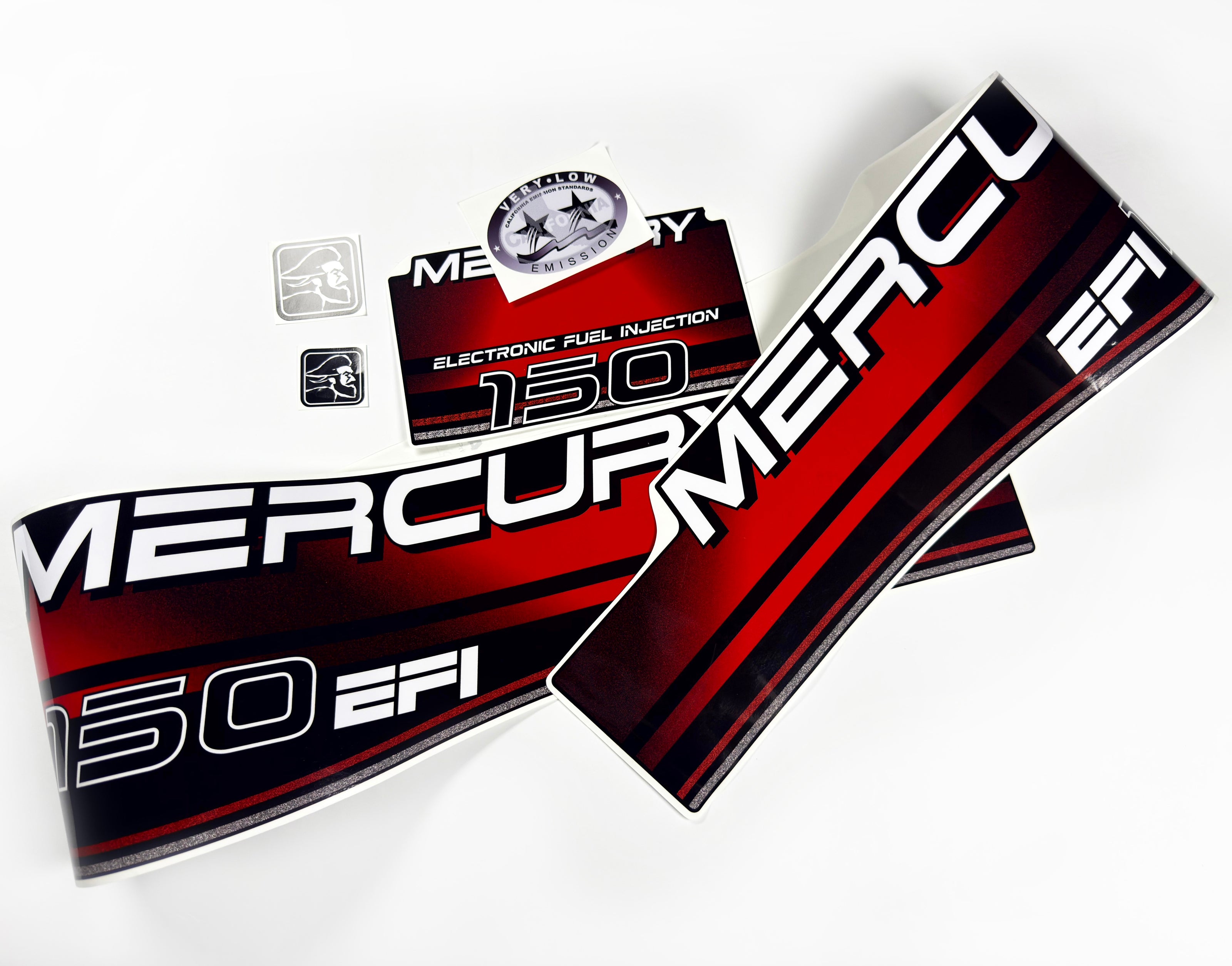 Vinyl graphic decals set suitable for Mercury EFI 150 hp two stroke outboard engine. Vinyl stickers kit for Mercury 150 hp electronik fuel injection Handmade