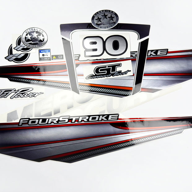 Vinyl graphic silver shimmer red decals set suitable for Mercury 90 hp four stroke outboard engine. Vinyl silver shimmer stickers kit for Mercury 90 hp four stroke Handmade