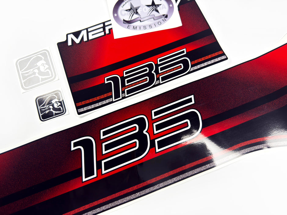 Vinyl graphic decals set suitable for Mercury 135 hp two stroke outboard engine. Vinyl stickers kit for Mercury 135 hp Handmade