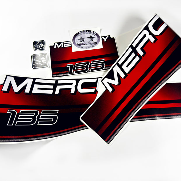 Vinyl graphic decals set suitable for Mercury 135 hp two stroke outboard engine. Vinyl stickers kit for Mercury 135 hp Handmade