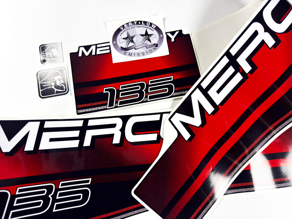 Vinyl graphic decals set suitable for Mercury 135 hp two stroke outboard engine. Vinyl stickers kit for Mercury 135 hp Handmade