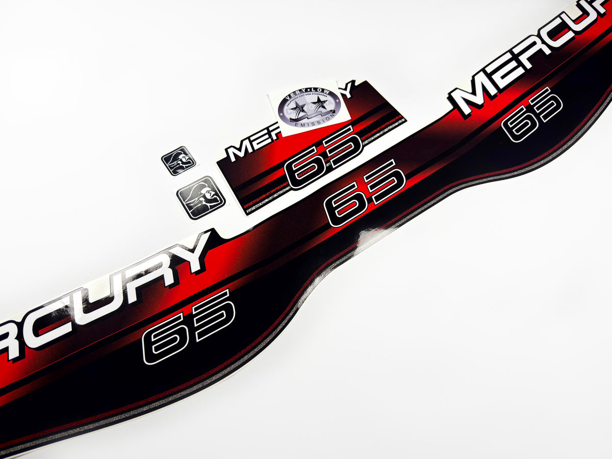 Vinyl graphic decals set suitable for Mercury 65 hp two stroke outboard engine. Vinyl stickers kit for Mercury 65 hp Handmade