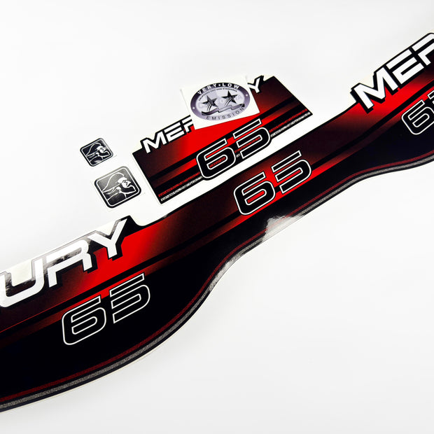 Vinyl graphic decals set suitable for Mercury 65 hp two stroke outboard engine. Vinyl stickers kit for Mercury 65 hp Handmade