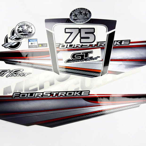 Vinyl graphic silver shimmer decals set suitable for Mercury 75 hp four stroke outboard engine. Vinyl silver shimmer stickers kit for Mercury 75 hp four stroke Handmade