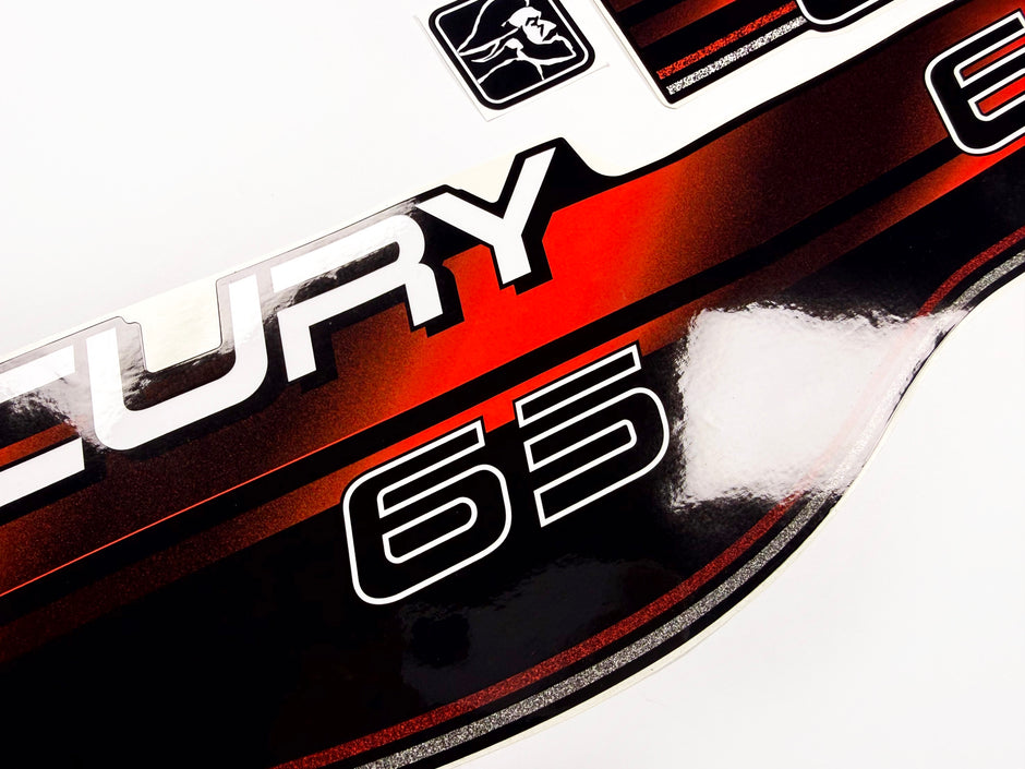 Vinyl graphic decals set suitable for Mercury 65 hp two stroke outboard engine. Vinyl stickers kit for Mercury 65 hp Handmade