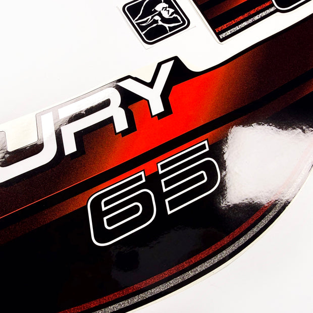 Vinyl graphic decals set suitable for Mercury 65 hp two stroke outboard engine. Vinyl stickers kit for Mercury 65 hp Handmade