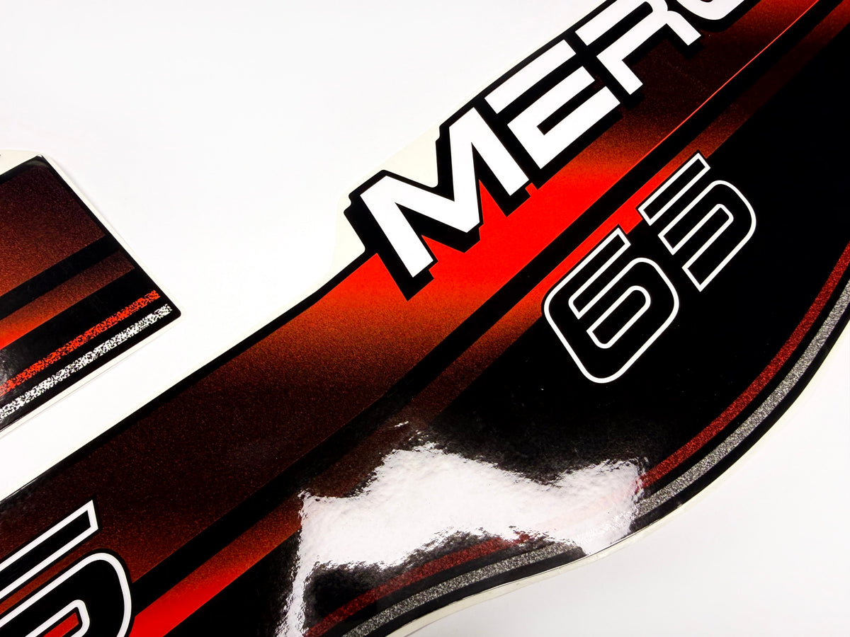 Vinyl graphic decals set suitable for Mercury 65 hp two stroke outboard engine. Vinyl stickers kit for Mercury 65 hp Handmade