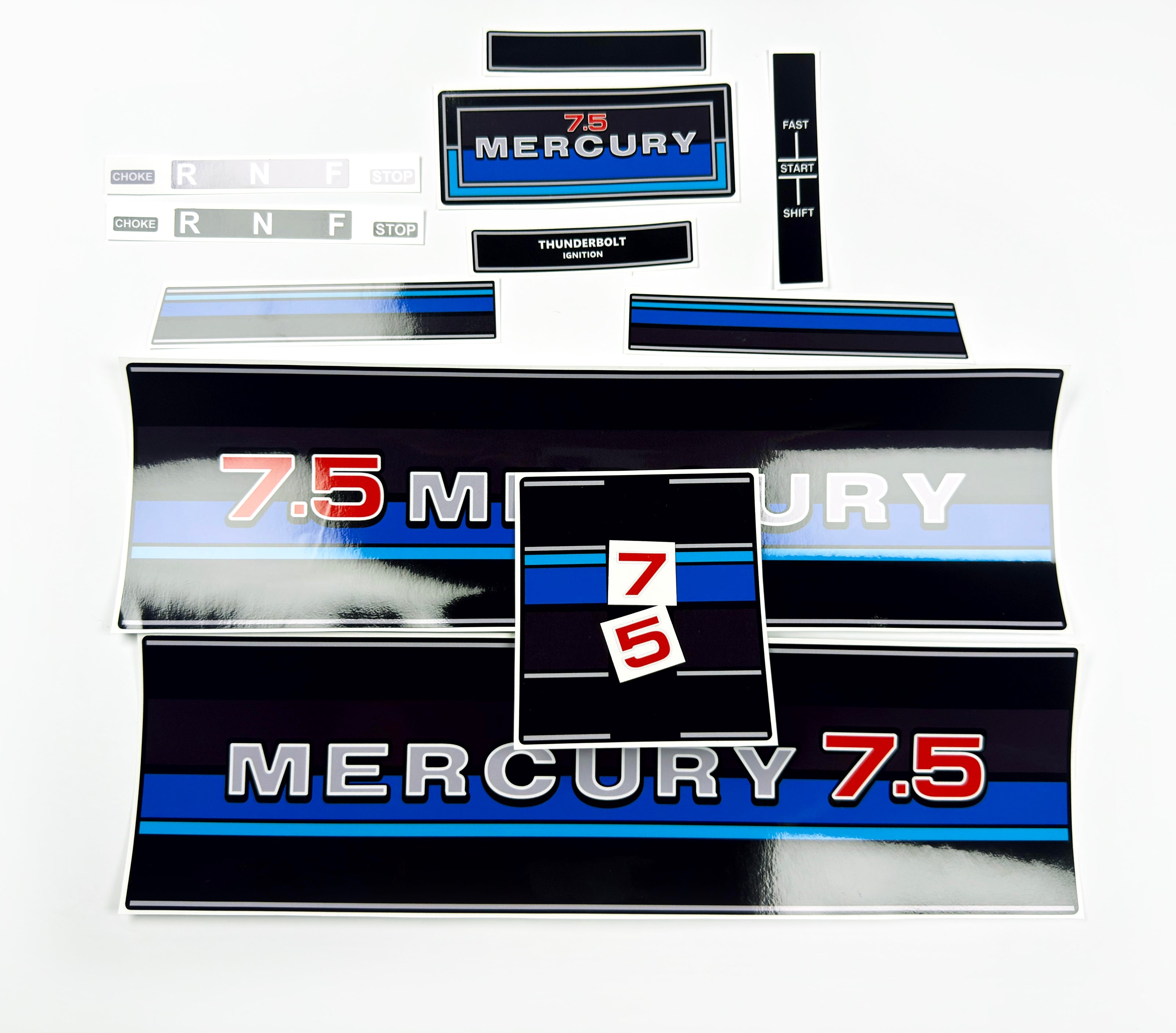 Vinyl graphic retro decals set suitable for Mercury 7.5 hp outboard engine 1983 . Vinyl stickers kit for Mercury 7.5 hp Handmade