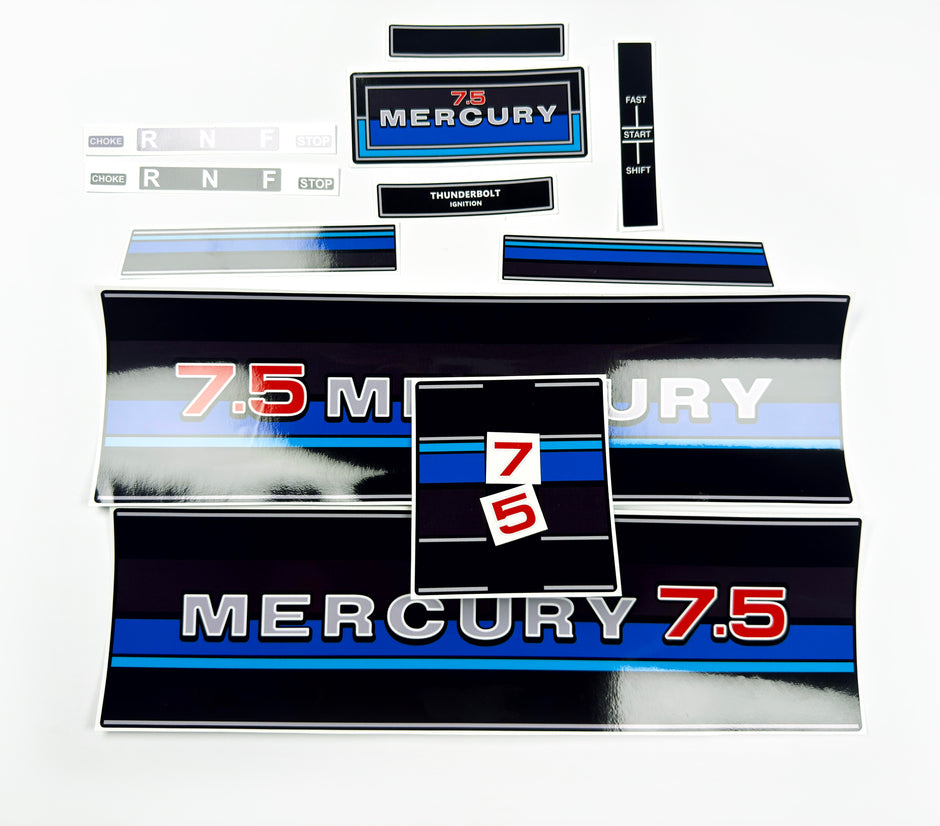 Vinyl graphic retro decals set suitable for Mercury 7.5 hp outboard engine 1983 . Vinyl stickers kit for Mercury 7.5 hp Handmade