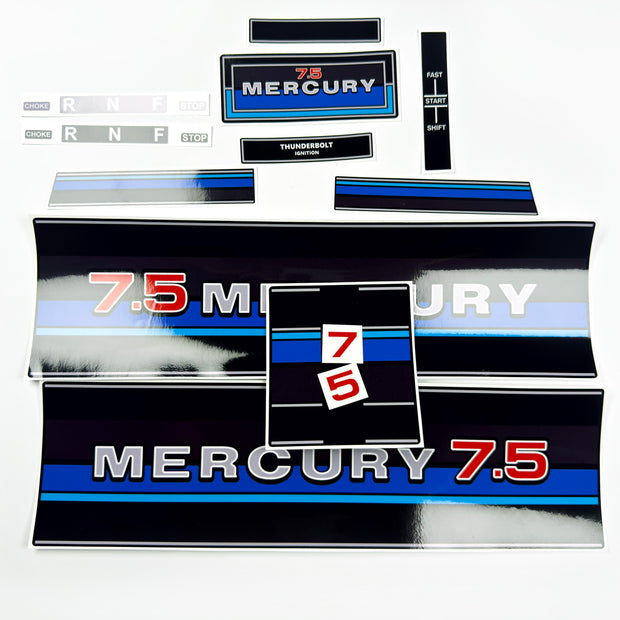 Vinyl graphic retro decals set suitable for Mercury 7.5 hp outboard engine 1983 . Vinyl stickers kit for Mercury 7.5 hp Handmade