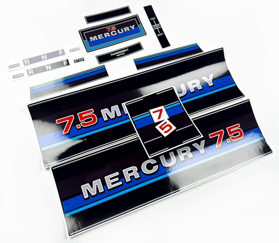 Vinyl graphic retro decals set suitable for Mercury 7.5 hp outboard engine 1983 . Vinyl stickers kit for Mercury 7.5 hp Handmade