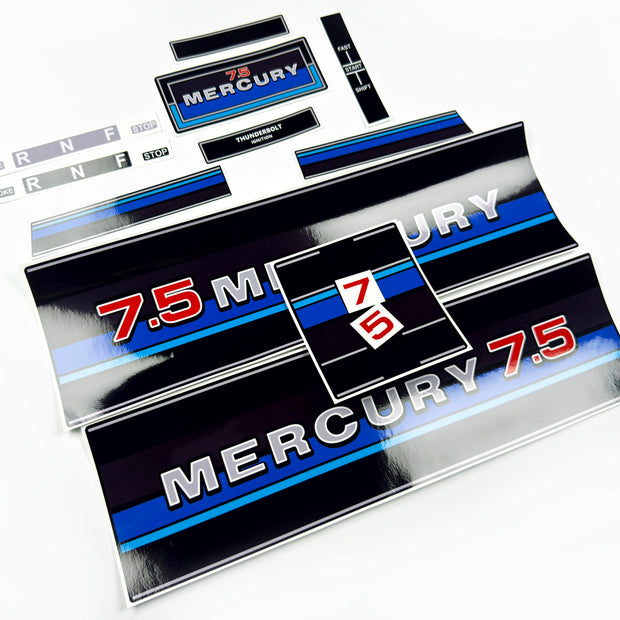 Vinyl graphic retro decals set suitable for Mercury 7.5 hp outboard engine 1983 . Vinyl stickers kit for Mercury 7.5 hp Handmade