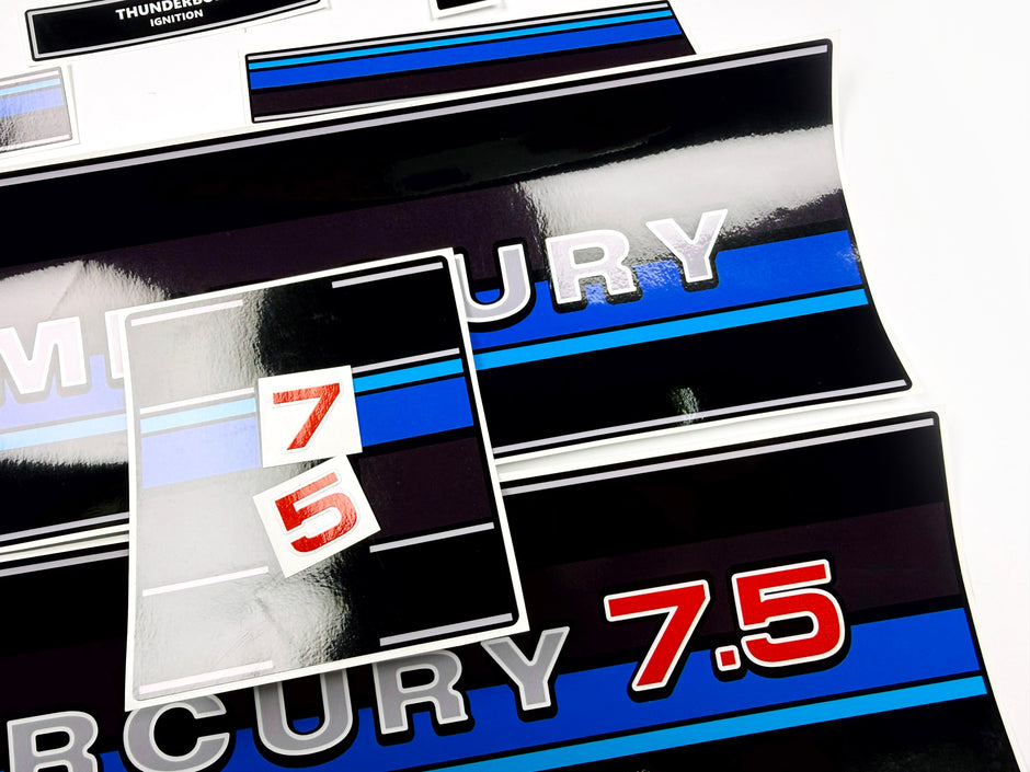 Vinyl graphic retro decals set suitable for Mercury 7.5 hp outboard engine 1983 . Vinyl stickers kit for Mercury 7.5 hp Handmade