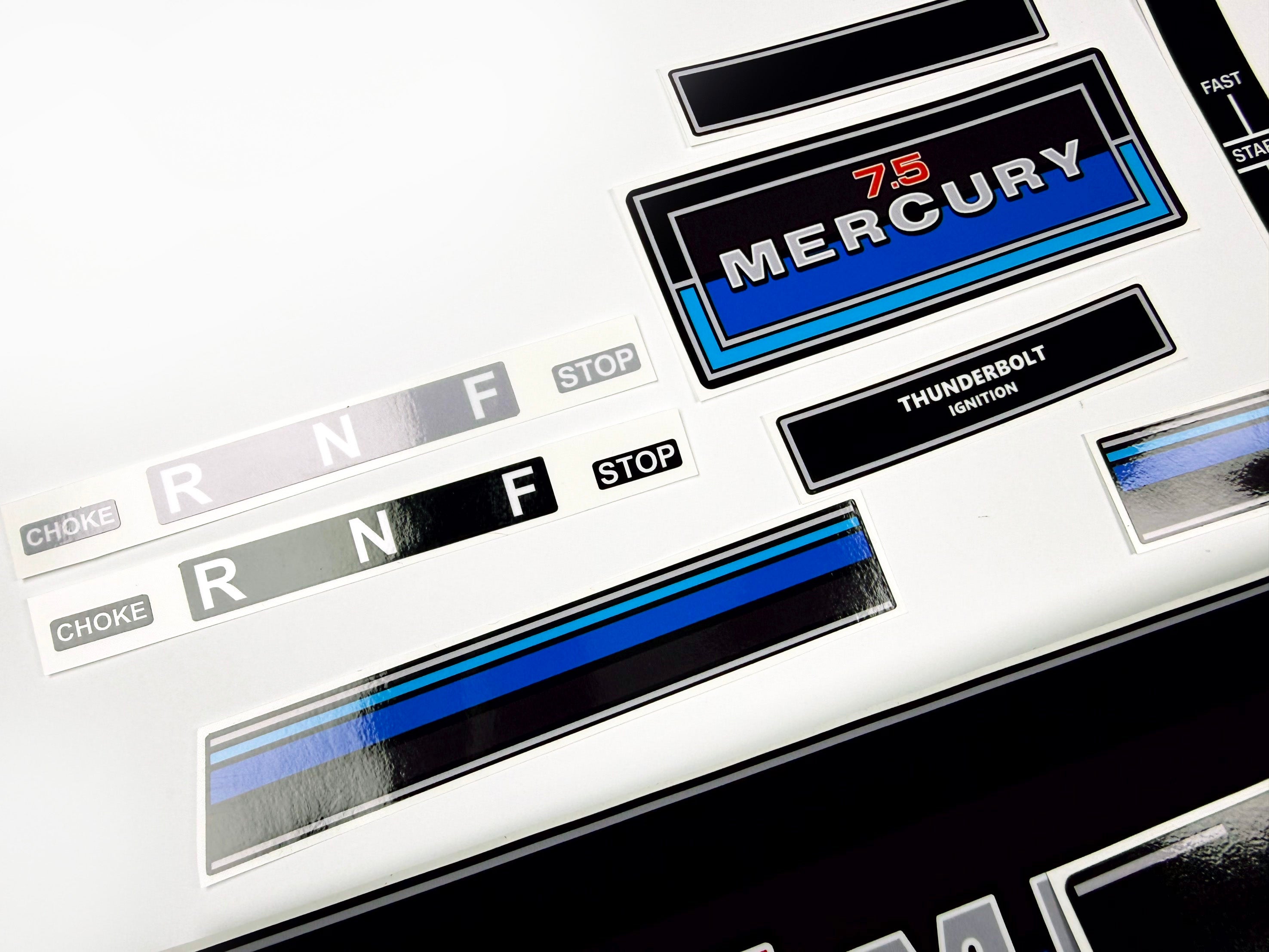 Vinyl graphic retro decals set suitable for Mercury 7.5 hp outboard engine 1983 . Vinyl stickers kit for Mercury 7.5 hp Handmade