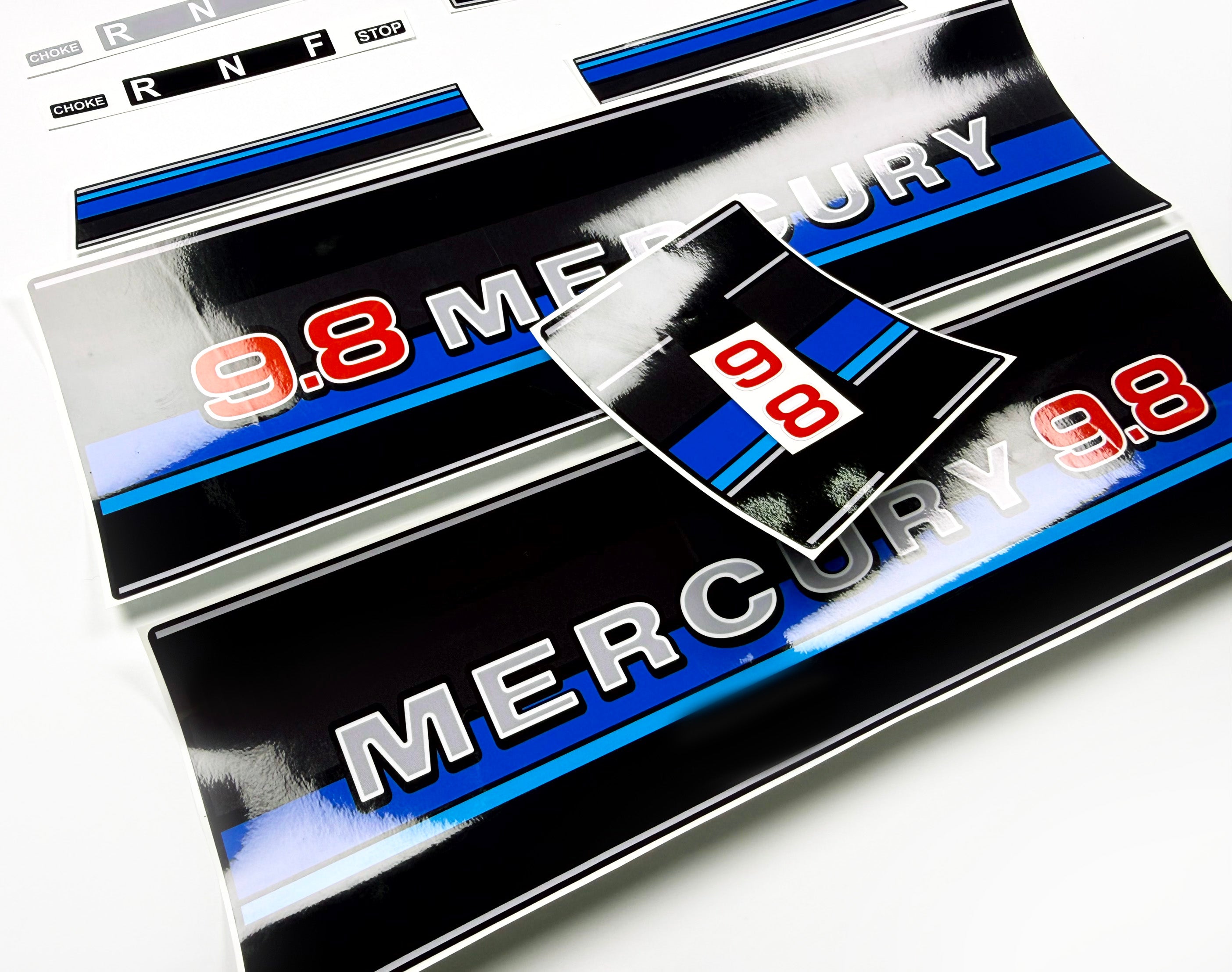 Vinyl graphic retro decals set suitable for Mercury 9.8 hp outboard engine 1983