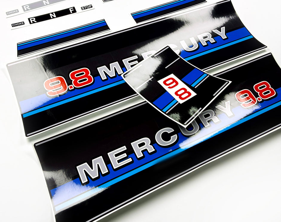 Vinyl graphic retro decals set suitable for Mercury 9.8 hp outboard engine 1983