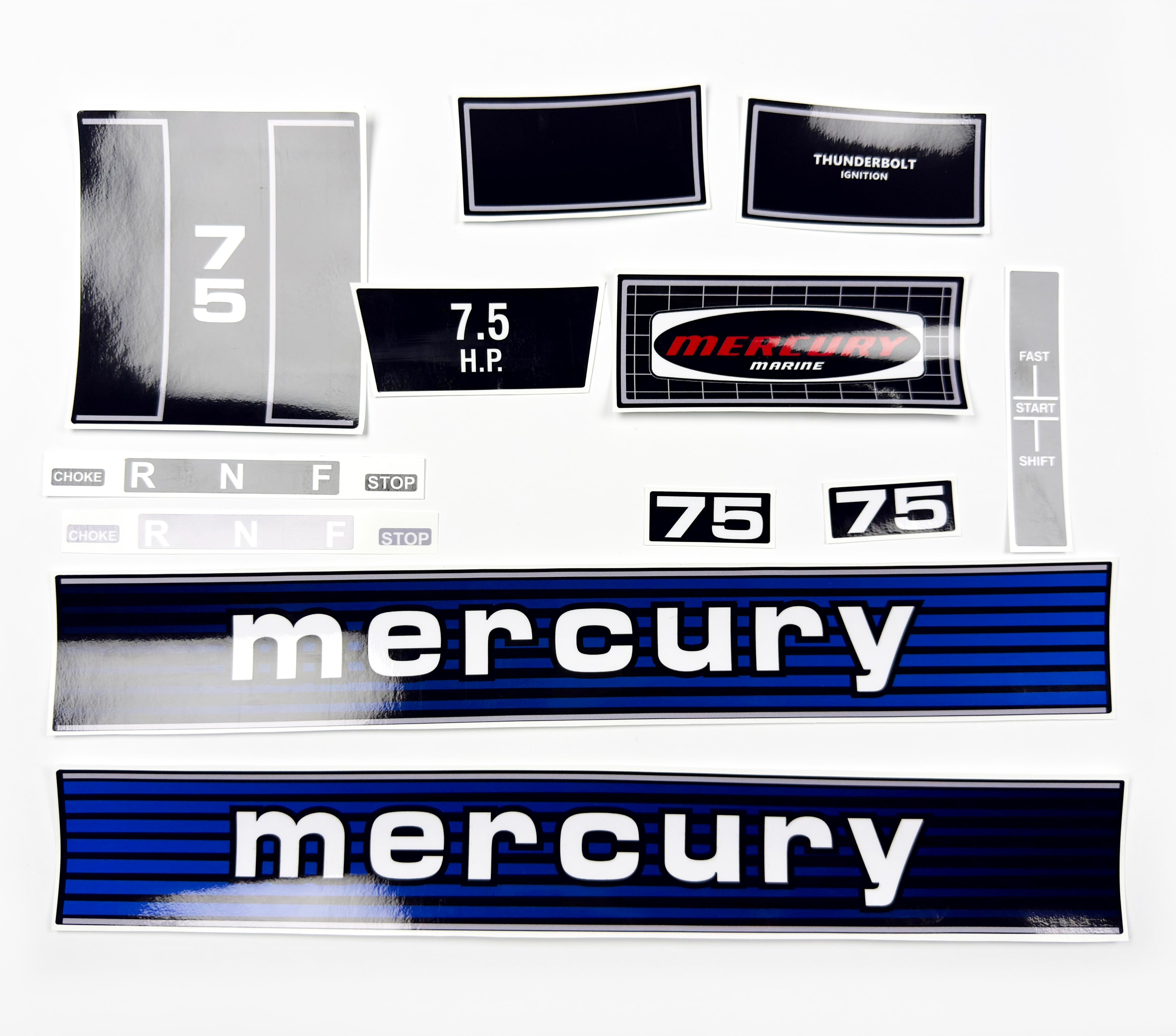 Vinyl graphic retro decals set suitable for Mercury 7.5 hp outboard engine. Vinyl stickers kit for Mercury 7.5 hp Handmade