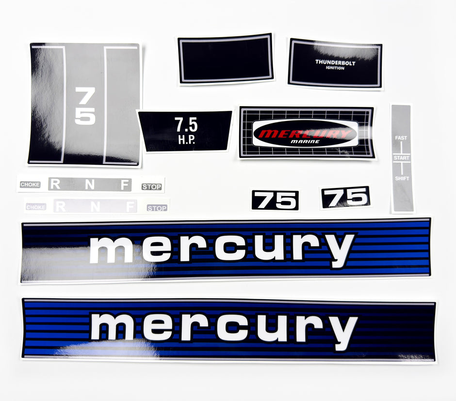Vinyl graphic retro decals set suitable for Mercury 7.5 hp outboard engine. Vinyl stickers kit for Mercury 7.5 hp Handmade