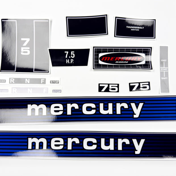 Vinyl graphic retro decals set suitable for Mercury 7.5 hp outboard engine. Vinyl stickers kit for Mercury 7.5 hp Handmade