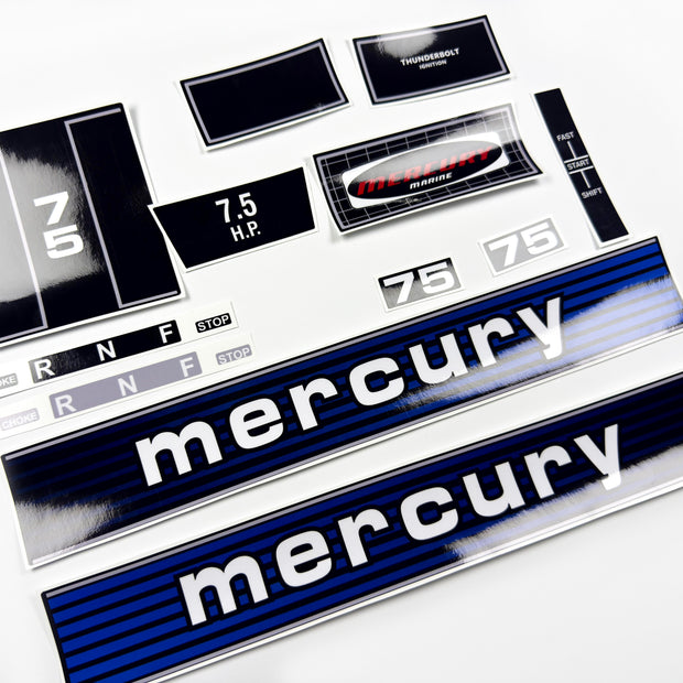 Vinyl graphic retro decals set suitable for Mercury 7.5 hp outboard engine. Vinyl stickers kit for Mercury 7.5 hp Handmade