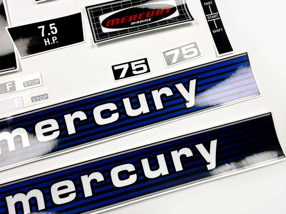 Vinyl graphic retro decals set suitable for Mercury 7.5 hp outboard engine. Vinyl stickers kit for Mercury 7.5 hp Handmade