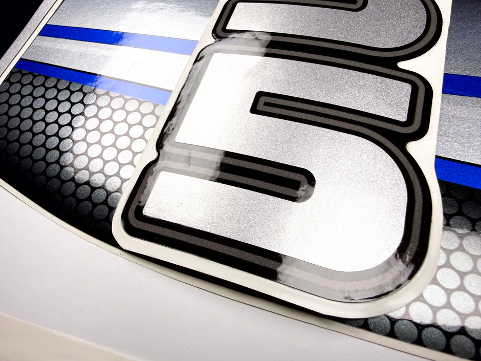 Vinyl graphic silver shimmer blue decals set suitable for Mercury 135 hp four stroke outboard engine. Vinyl silver shimmer stickers kit for Mercury 135 hp four stroke Handmade
